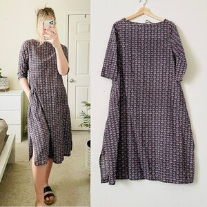 VOLOSHIN XS black printed Aline pocketed 3/4 sleeve midi dress with side slits